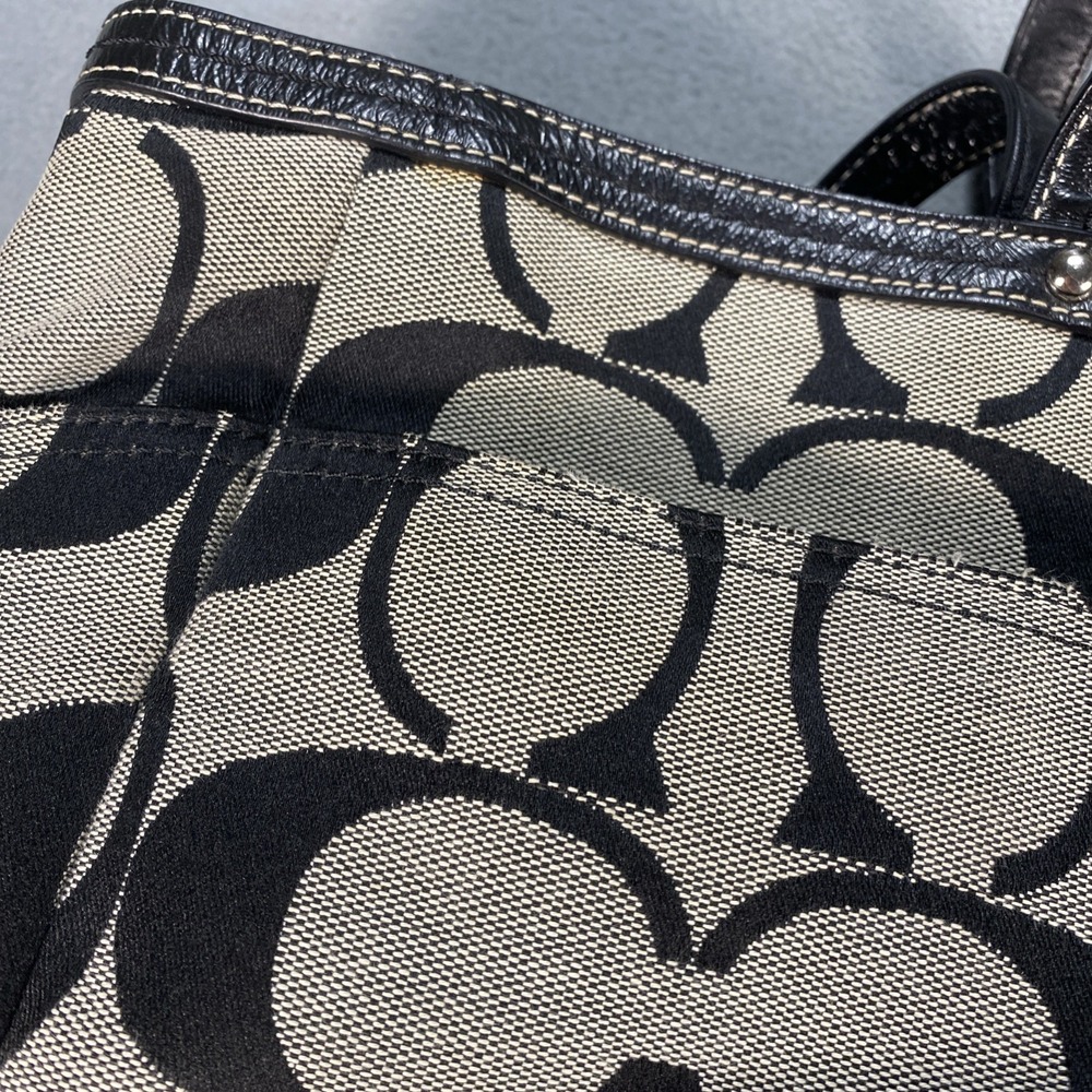 Coach F13803 Black Gray Signature Stripe XL Diaper Travel Tote Shoulder Bag Flaw - Picture 8 of 12